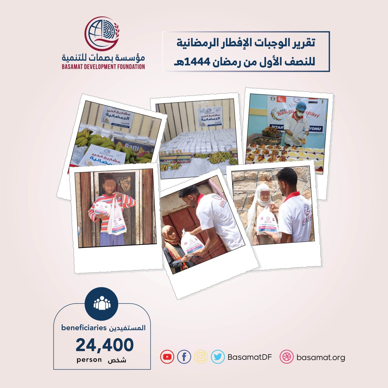 مؤسسة_بصمات_للتنمية توزع  24,400 وجبة إفطار رمضانية ساخنة خلال النصف الاول من شهر رمضان